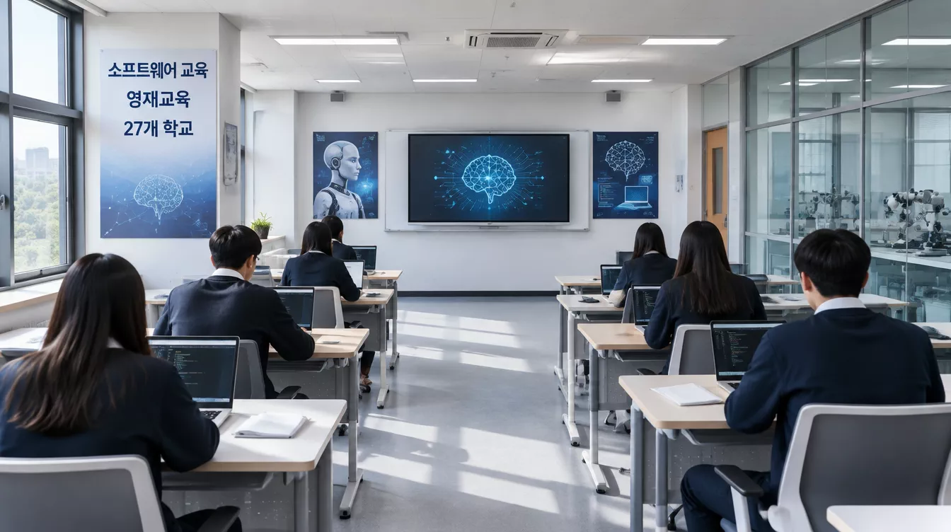 2026년 확대된 과학고 및 영재학교의 AI·소프트웨어 특화 교육과정을 보여주는 학교 교실 장면이다.