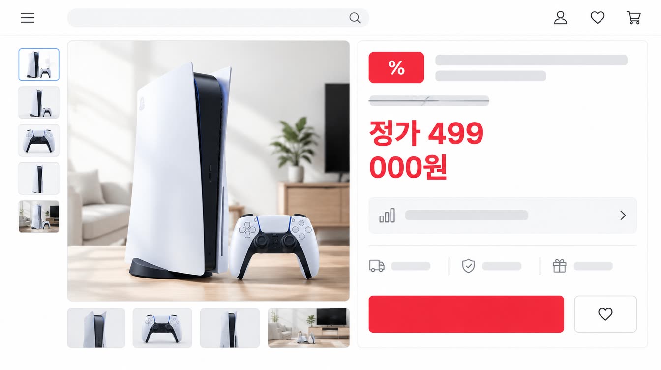 게임기 상품 페이지에 정가, 할인율, 판매가가 함께 표시된 모습