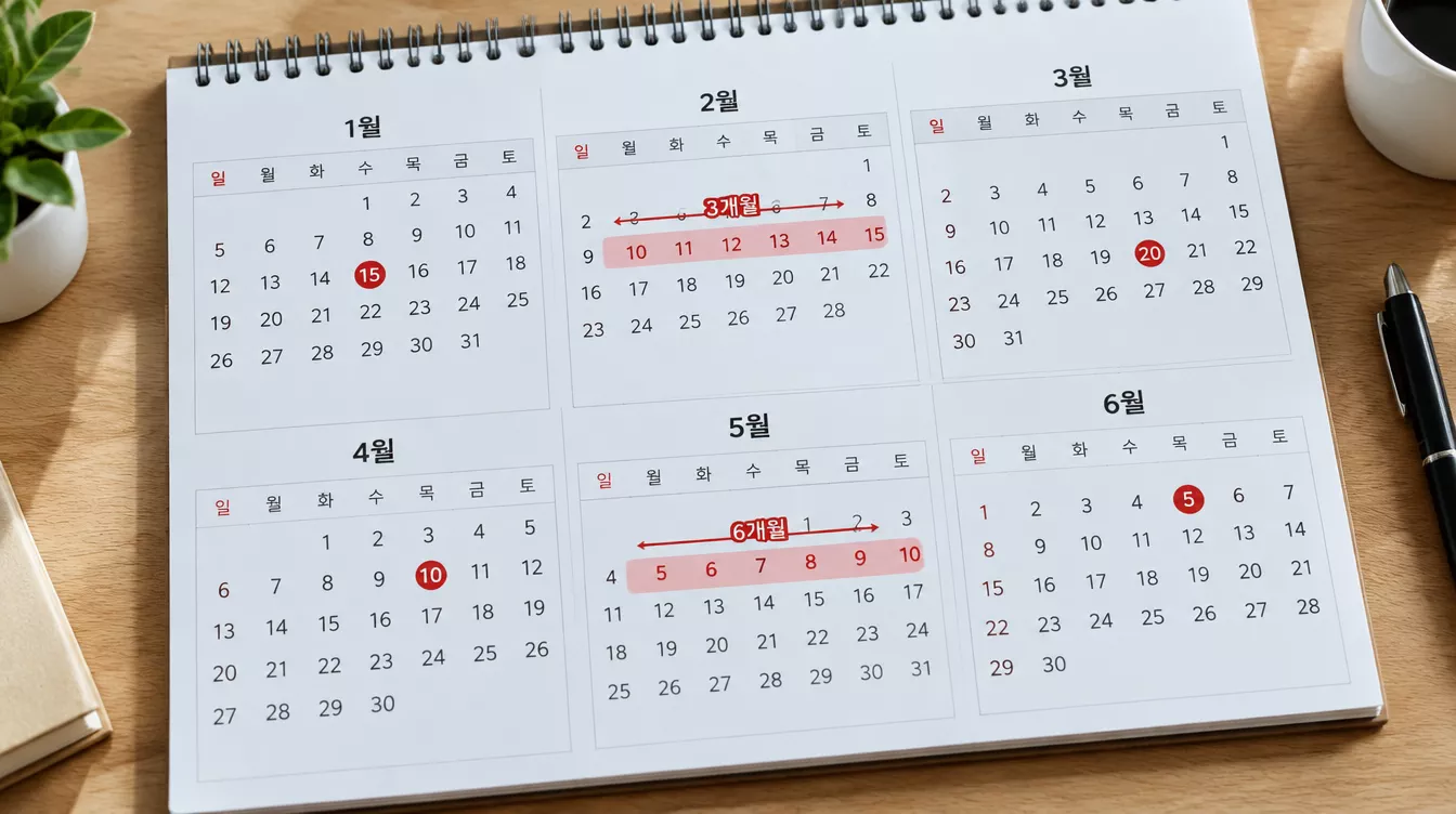 3개월과 6개월의 신청 기한이 표시된 달력