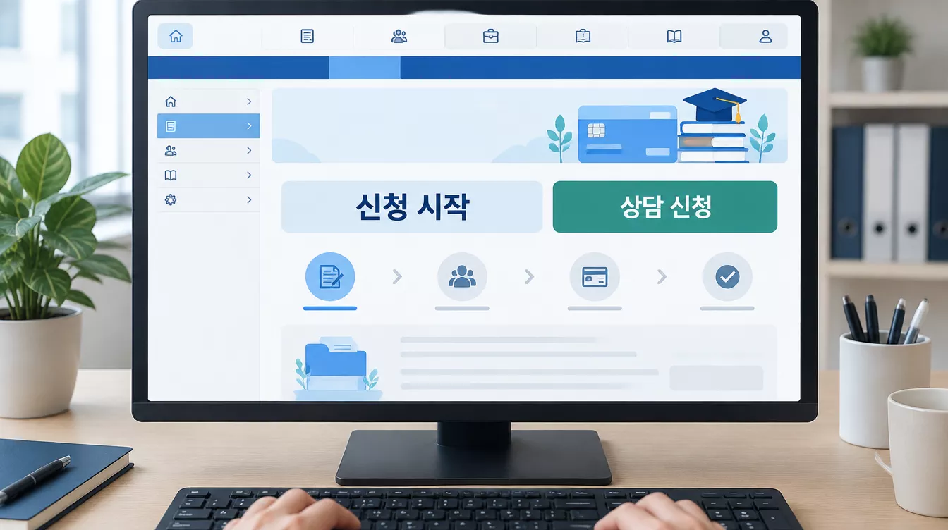 work24.go.kr 웹사이트에서 국민내일배움카드 신청 절차를 온라인으로 진행하는 화면