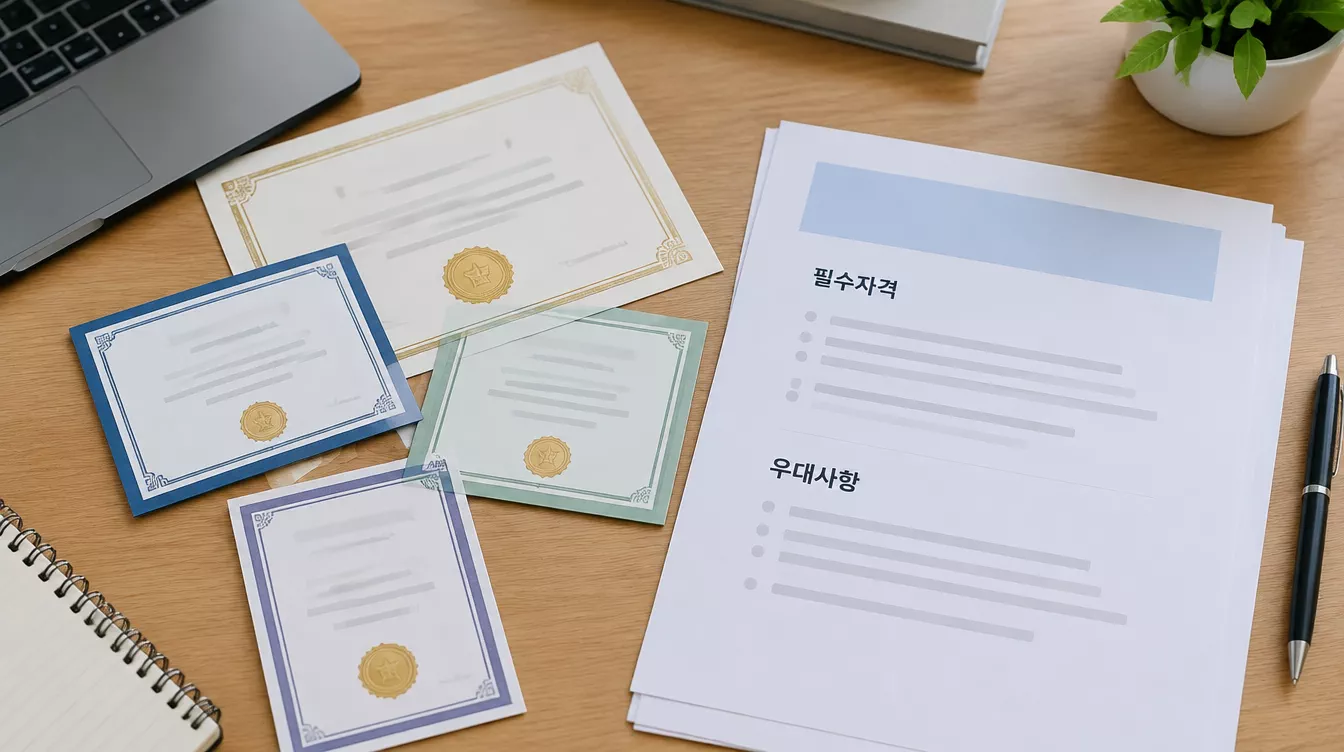 직무 관련 자격증들과 채용공고 문서