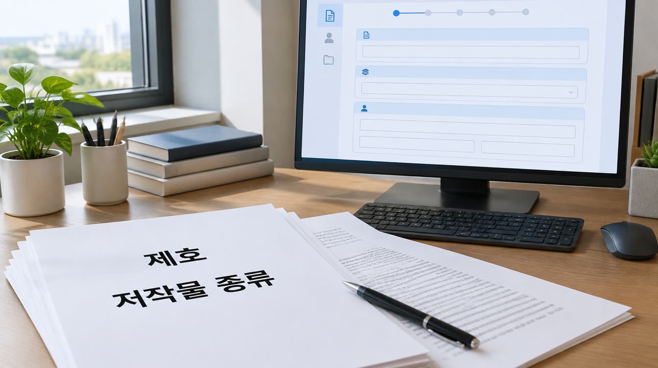 한국저작권위원회 저작권 등록 신청서와 원고