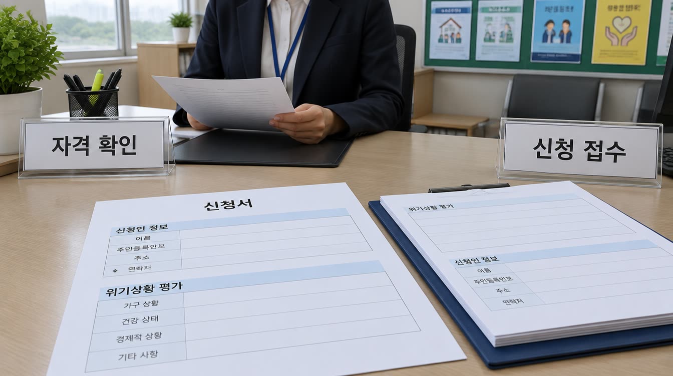 사회복지 담당부서에서 위기상황 인정을 위해 신청서를 검토하는 모습