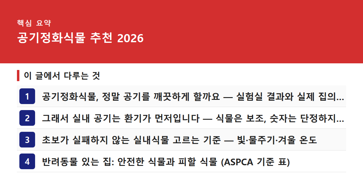 공기정화식물 추천 2026 핵심 요약